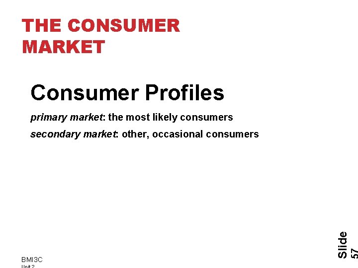 THE CONSUMER MARKET Consumer Profiles primary market: the most likely consumers BMI 3 C