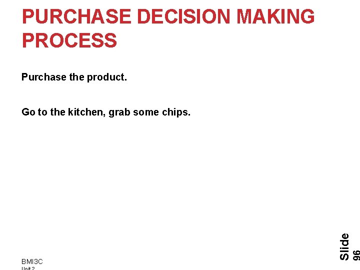 PURCHASE DECISION MAKING PROCESS Purchase the product. BMI 3 C Slide Go to the