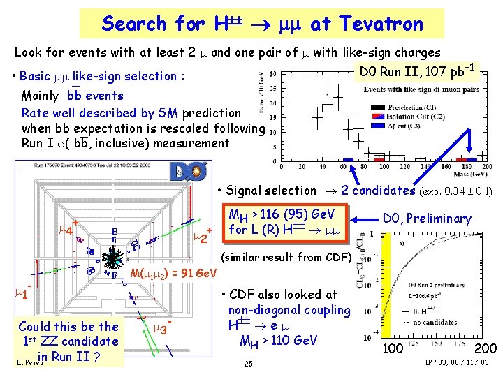 Search for H at Tevatron Look for events with at least 2 and one