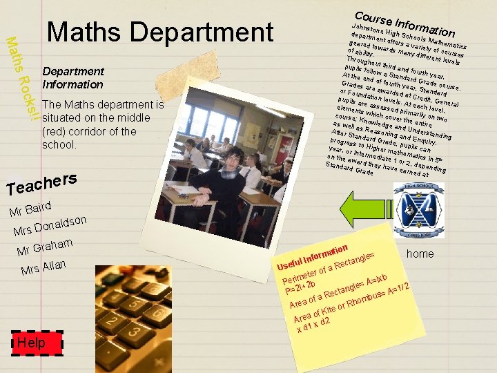 cks! s Ro Maths Department Information ! The Maths department is situated on the cks! s Ro Maths Department Information ! The Maths department is situated on the