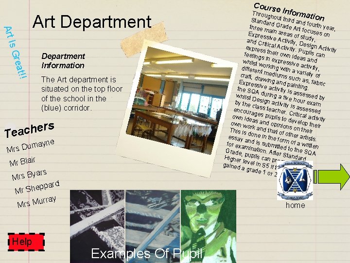 eat!! s Gr Art I Art Department Information The Art department is situated on eat!! s Gr Art I Art Department Information The Art department is situated on