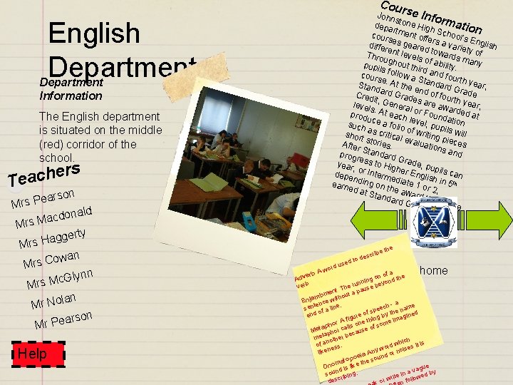 Cou English Department Information The English department is situated on the middle (red) corridor Cou English Department Information The English department is situated on the middle (red) corridor