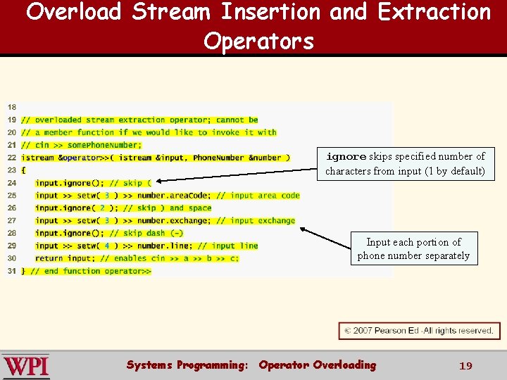 Overload Stream Insertion and Extraction Operators ignore skips specified number of characters from input