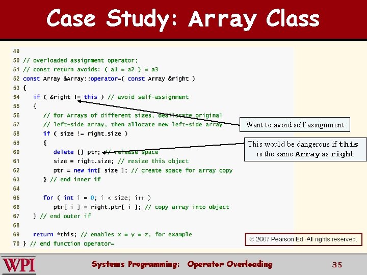 Case Study: Array Class Want to avoid self assignment This would be dangerous if