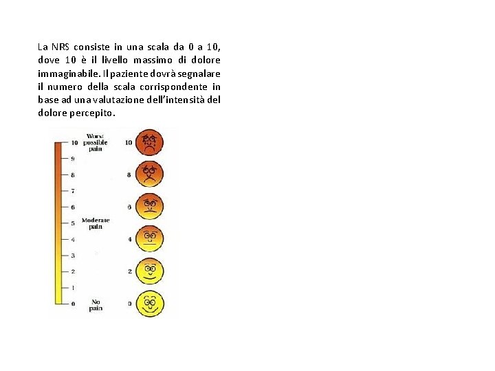 CLASSIFICAZIONE DEL DOLORE IN BASE ALLA INTENSITA’ La NRS consiste in una scala da
