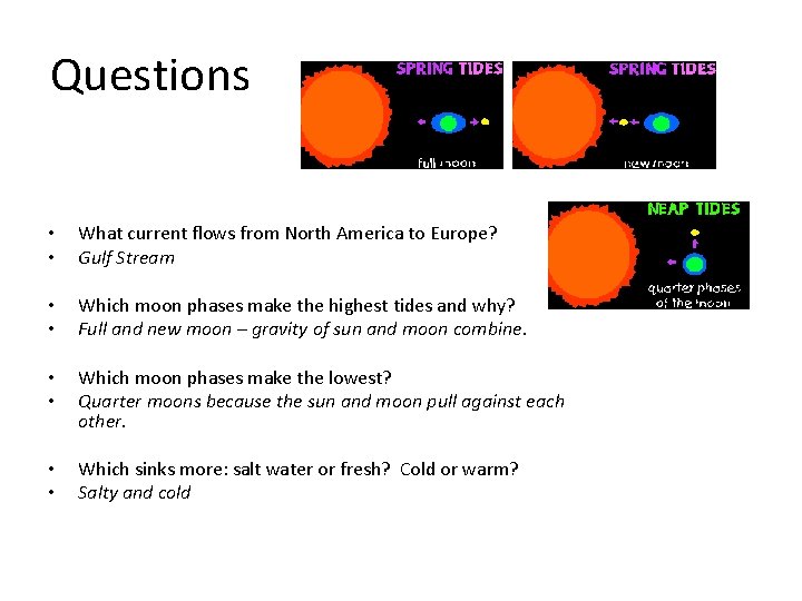 Questions • • What current flows from North America to Europe? Gulf Stream •