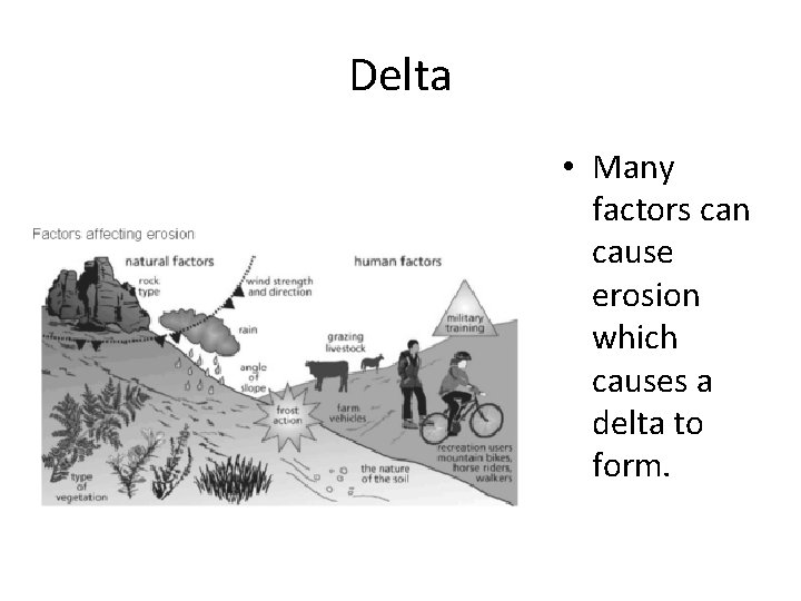 Delta • Many factors can cause erosion which causes a delta to form. 