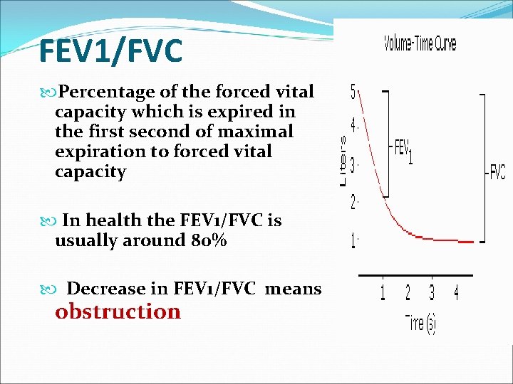 FEV 1/FVC Percentage of the forced vital capacity which is expired in the first