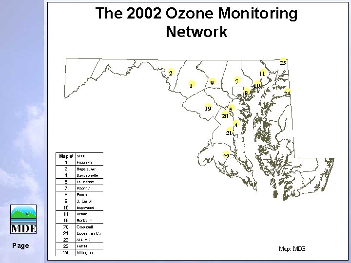 The 2002 Ozone Monitoring Network Page Map: MDE 