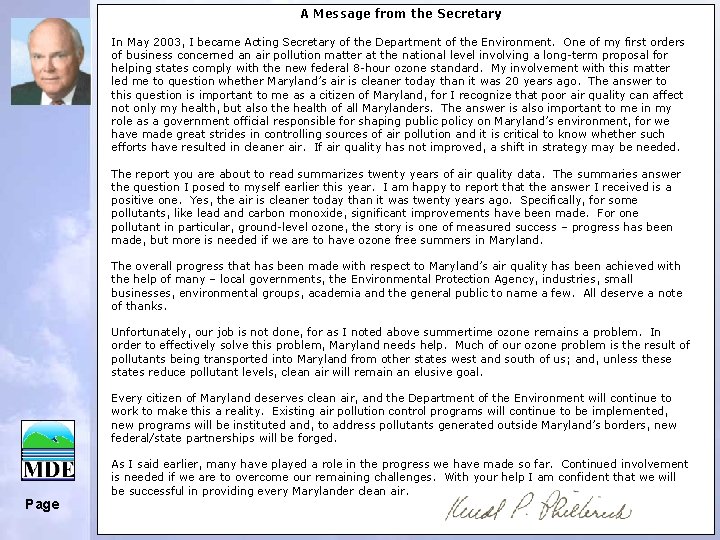  Page A Message from the Secretary In May 2003, I became Acting Secretary