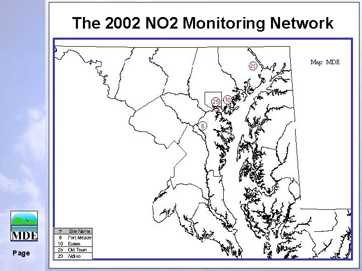 The 2002 NO 2 Monitoring Network Map: MDE Page 