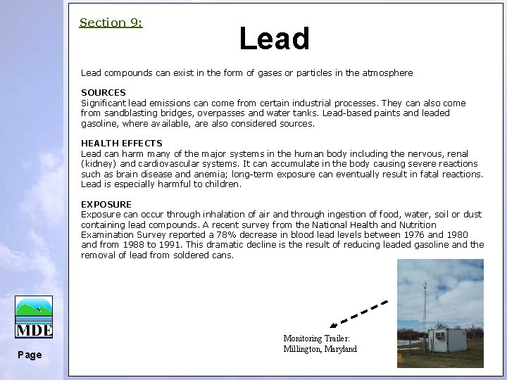 Section 9: Lead compounds can exist in the form of gases or particles in