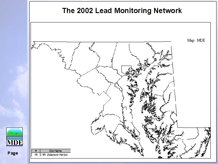 The 2002 Lead Monitoring Network Map: MDE Page 