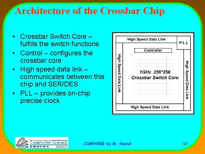 Architecture of the Crossbar Chip • Crossbar Switch Core – fulfills the switch functions