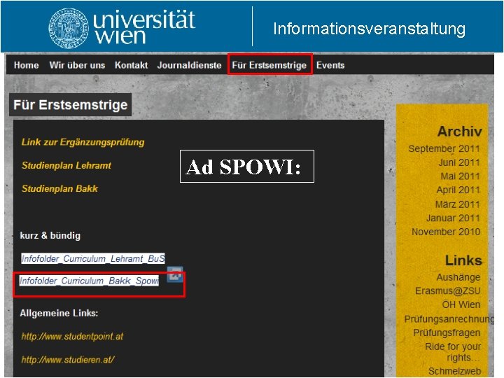 Informationsveranstaltung Ad SPOWI: 