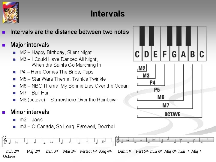 Intervals n Intervals are the distance between two notes n Major intervals n n Intervals n Intervals are the distance between two notes n Major intervals n n