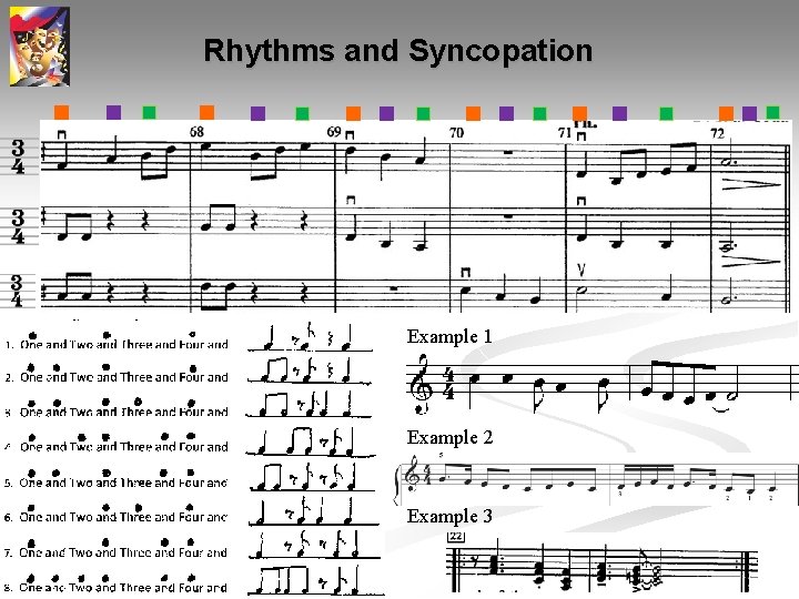 Rhythms and Syncopation Example 1 Example 2 Example 3 Rhythms and Syncopation Example 1 Example 2 Example 3
