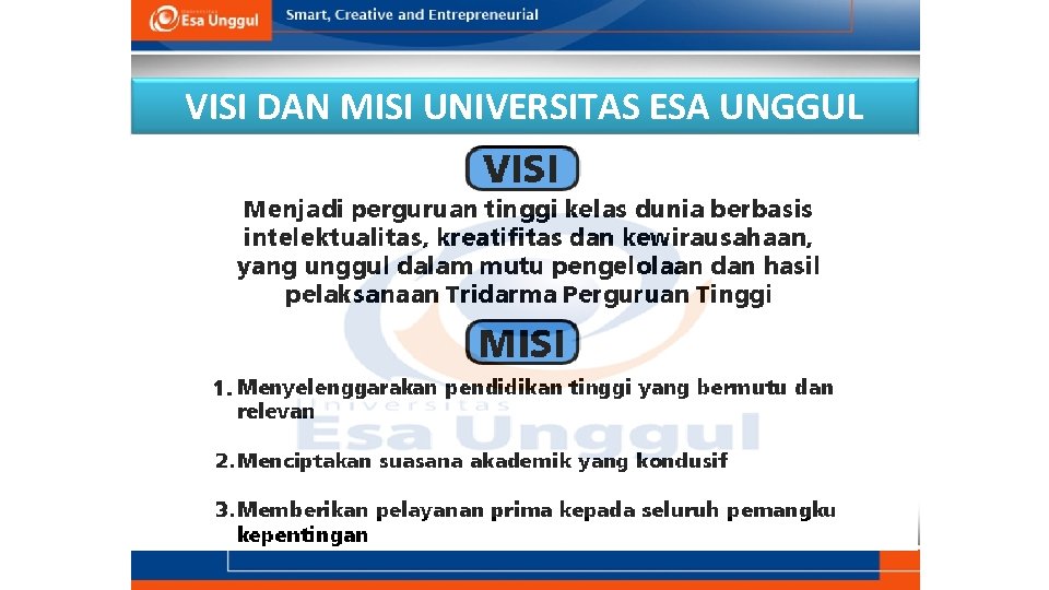 VISI DAN MISI UNIVERSITAS ESA UNGGUL 