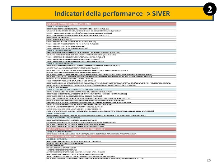 Indicatori della performance -> SIVER 2 20 