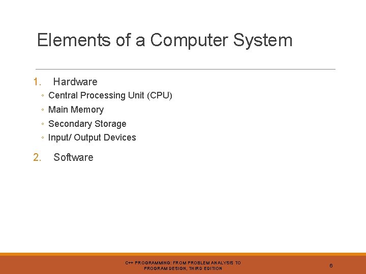 Elements of a Computer System 1. ◦ ◦ 2. Hardware Central Processing Unit (CPU)