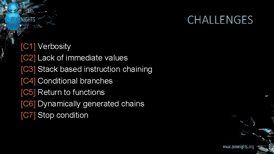 CHALLENGES [C 1] Verbosity [C 2] Lack of immediate values [C 3] Stack based