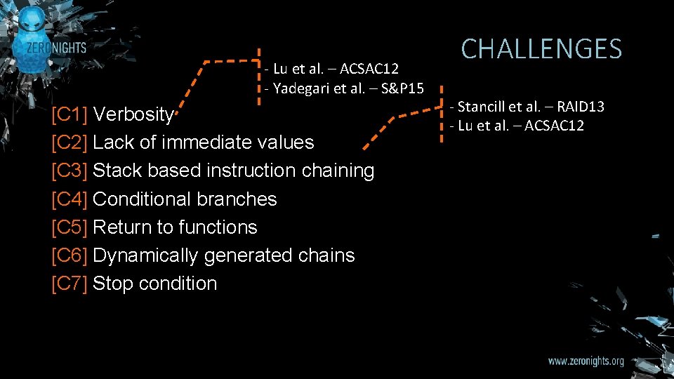 - Lu et al. – ACSAC 12 - Yadegari et al. – S&P 15