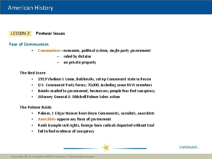 American History Postwar Issues LESSON 2 Fear of Communism • Communism—economic, political system, single-party American History Postwar Issues LESSON 2 Fear of Communism • Communism—economic, political system, single-party