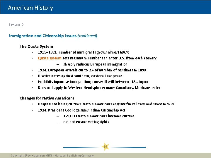 American History Lesson 2 Immigration and Citizenship Issues (continued) The Quota System • 1919– American History Lesson 2 Immigration and Citizenship Issues (continued) The Quota System • 1919–