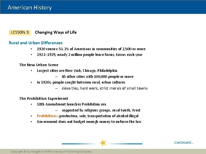 American History Changing Ways of Life LESSON 3 Rural and Urban Differences • • American History Changing Ways of Life LESSON 3 Rural and Urban Differences • •