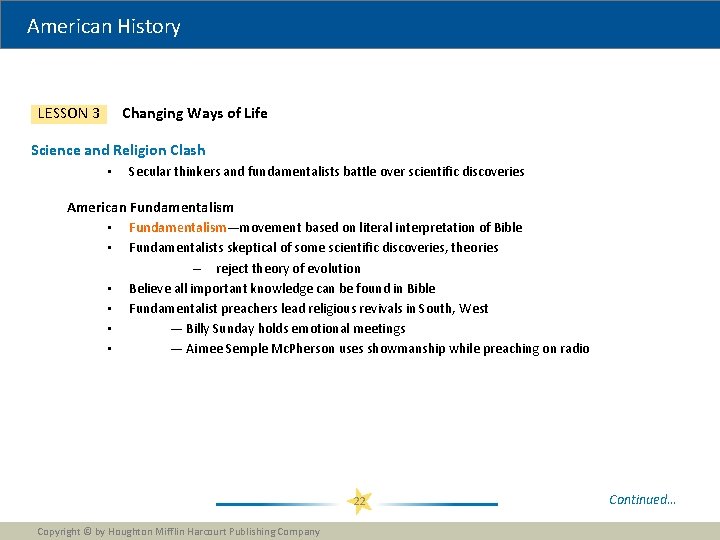 American History Changing Ways of Life LESSON 3 Science and Religion Clash • Secular American History Changing Ways of Life LESSON 3 Science and Religion Clash • Secular