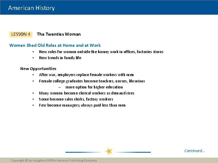 American History The Twenties Woman LESSON 4 Women Shed Old Roles at Home and American History The Twenties Woman LESSON 4 Women Shed Old Roles at Home and