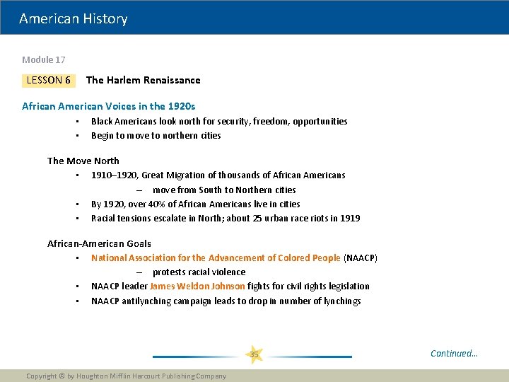 American History Module 17 The Harlem Renaissance LESSON 6 African American Voices in the American History Module 17 The Harlem Renaissance LESSON 6 African American Voices in the