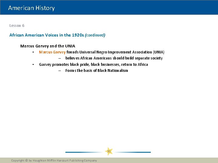 American History Lesson 6 African American Voices in the 1920 s (continued) Marcus Garvey American History Lesson 6 African American Voices in the 1920 s (continued) Marcus Garvey