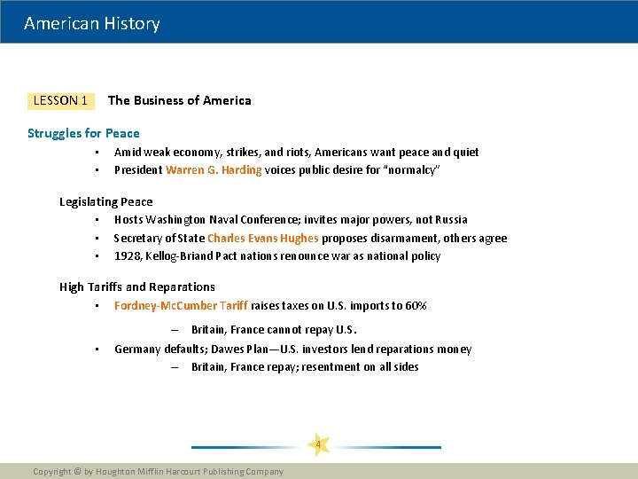 American History The Business of America LESSON 1 Struggles for Peace • • Amid American History The Business of America LESSON 1 Struggles for Peace • • Amid