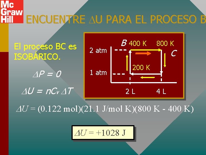 ENCUENTRE U PARA EL PROCESO B El proceso BC es ISOBÁRICO. P = 0