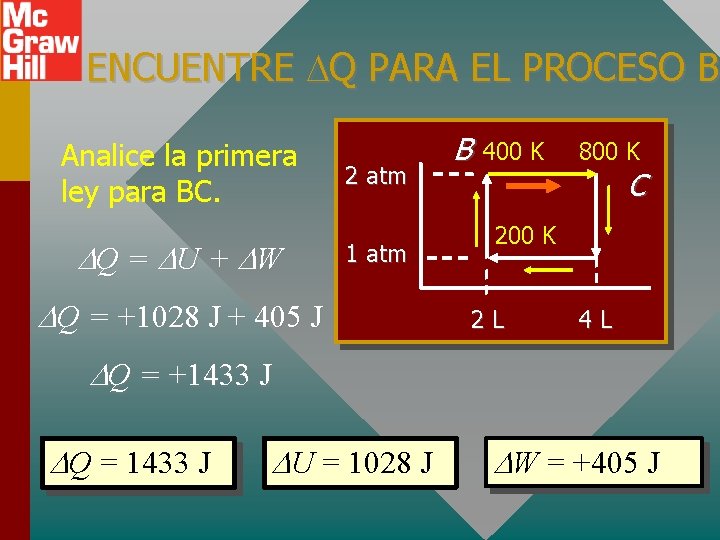 ENCUENTRE Q PARA EL PROCESO BC B Analice la primera ley para BC. Q