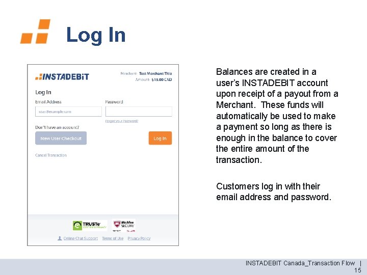 Log In Balances are created in a user’s INSTADEBIT account upon receipt of a