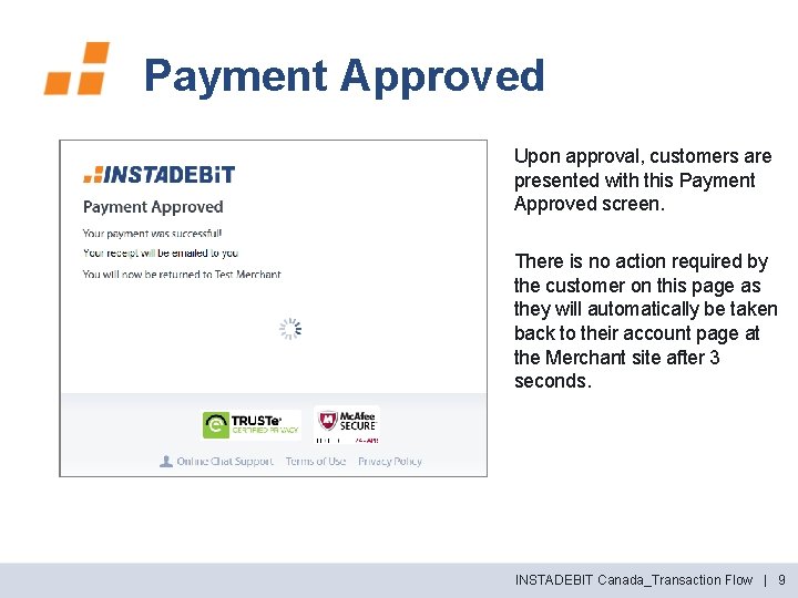 Payment Approved Upon approval, customers are presented with this Payment Approved screen. There is