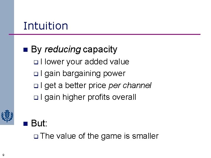 Intuition n By reducing capacity q. I lower your added value q I gain