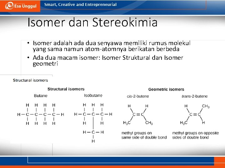 Isomer dan Stereokimia • Isomer adalah ada dua senyawa memiliki rumus molekul yang sama