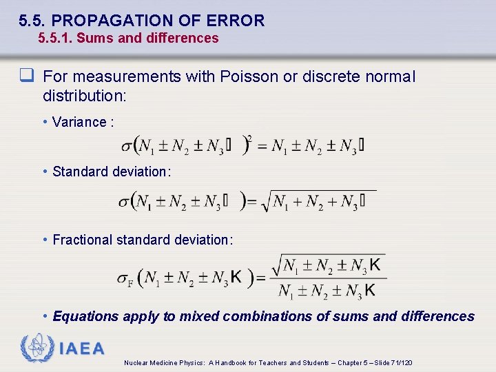 5. 5. PROPAGATION OF ERROR 5. 5. 1. Sums and differences q For measurements