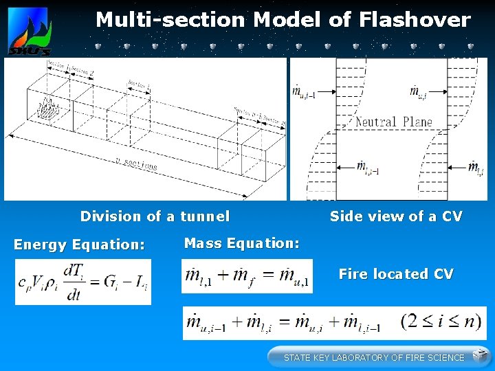 Multi-section Model of Flashover Division of a tunnel Energy Equation: Side view of a