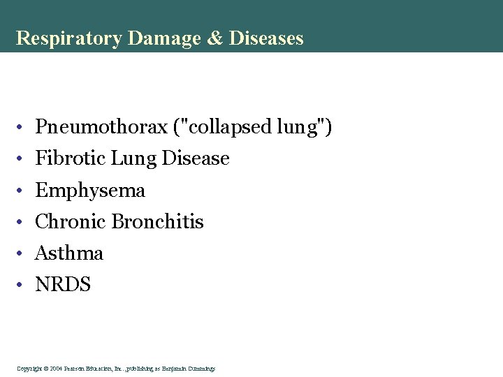 Respiratory Damage & Diseases • Pneumothorax ("collapsed lung") • Fibrotic Lung Disease • Emphysema