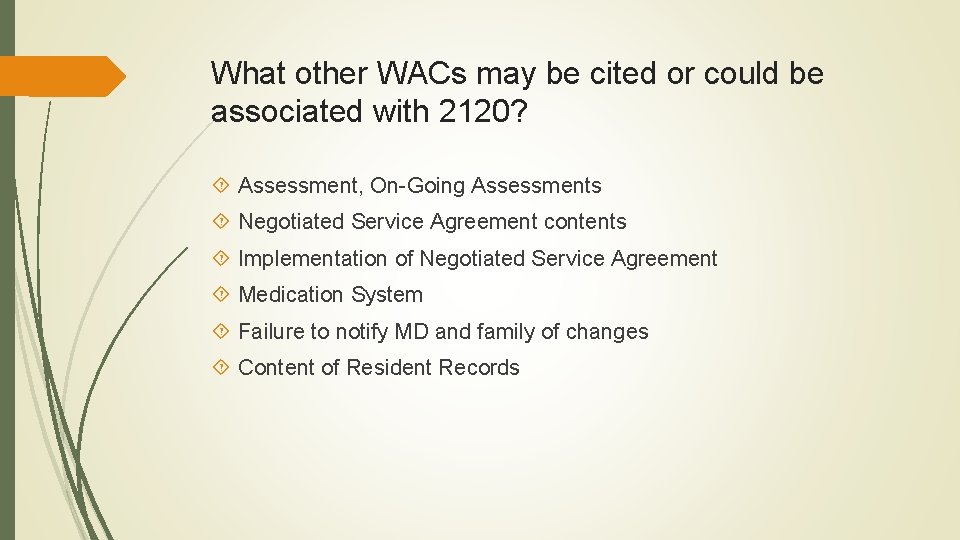 What other WACs may be cited or could be associated with 2120? Assessment, On-Going