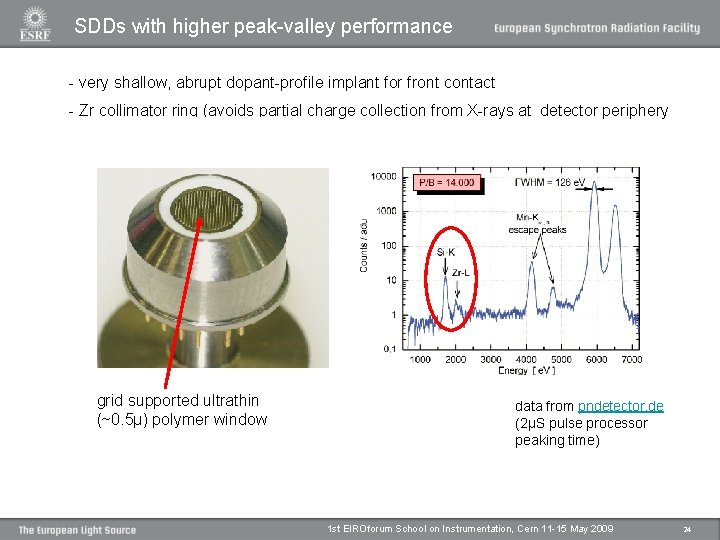 SDDs with higher peak-valley performance - very shallow, abrupt dopant-profile implant for front contact