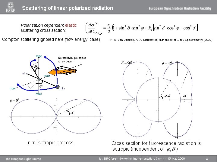 Scattering of linear polarized radiation Polarization dependent elastic scattering cross section: Compton scattering ignored Scattering of linear polarized radiation Polarization dependent elastic scattering cross section: Compton scattering ignored