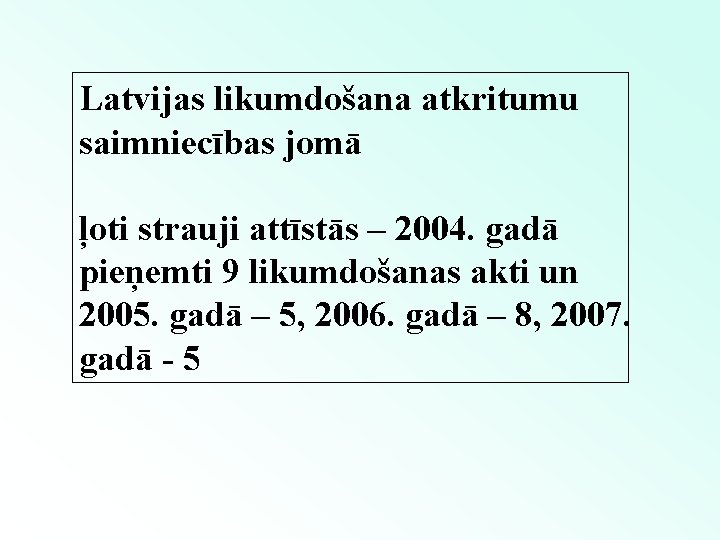 Latvijas likumdošana atkritumu saimniecības jomā ļoti strauji attīstās – 2004. gadā pieņemti 9 likumdošanas