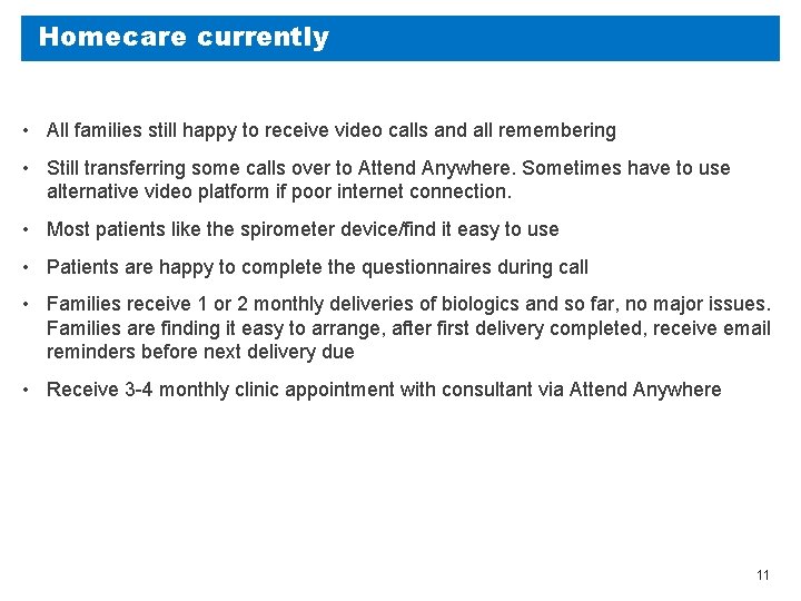 Homecare currently • All families still happy to receive video calls and all remembering