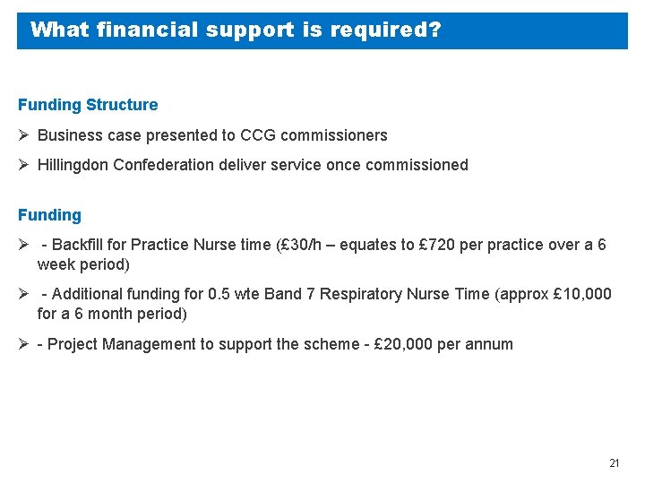 What financial support is required? Funding Structure Ø Business case presented to CCG commissioners