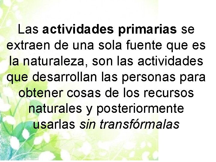 Las actividades primarias se extraen de una sola fuente que es la naturaleza, son